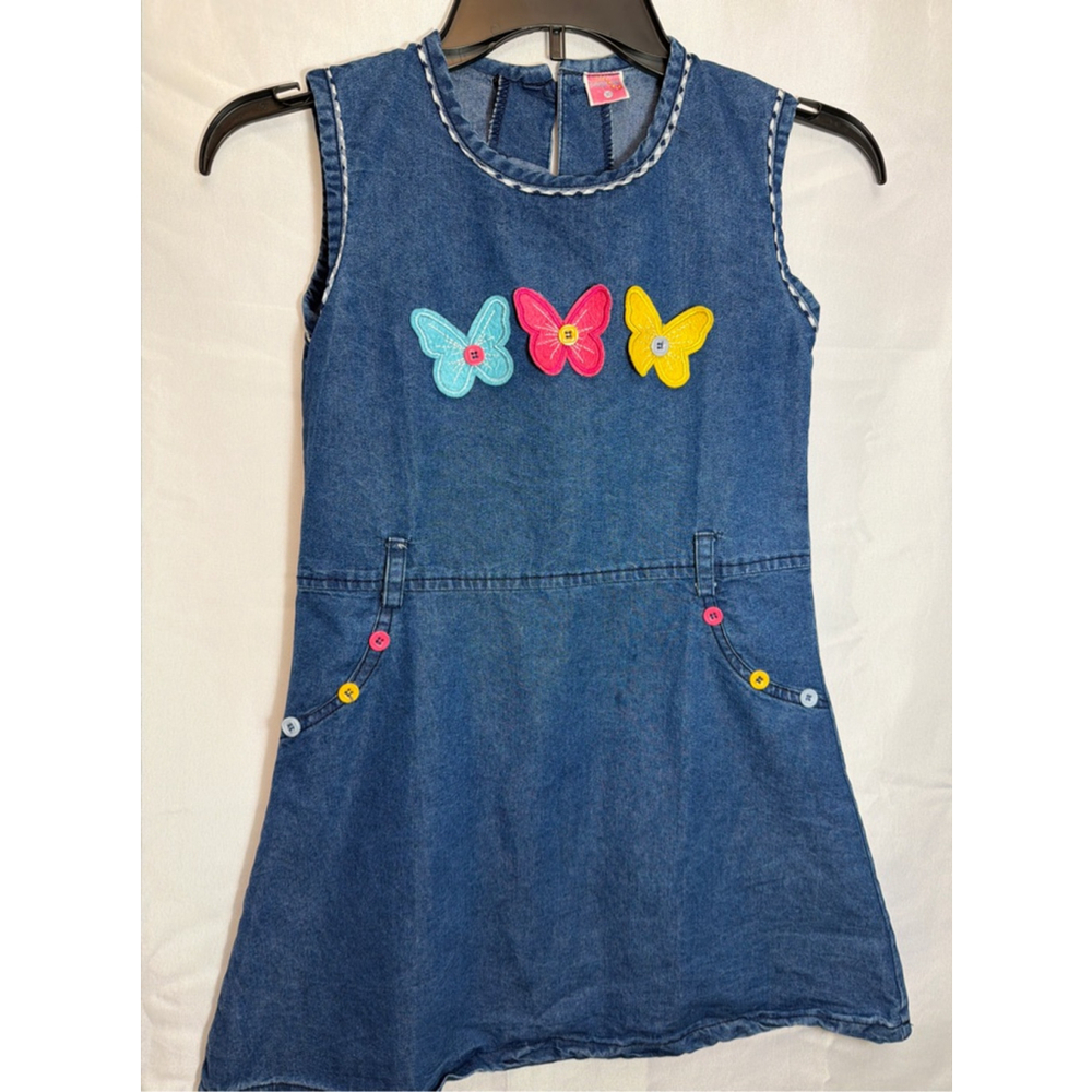 Girls Ping Pong Casual Denim Jumper Dress Size M Spring Summer Play